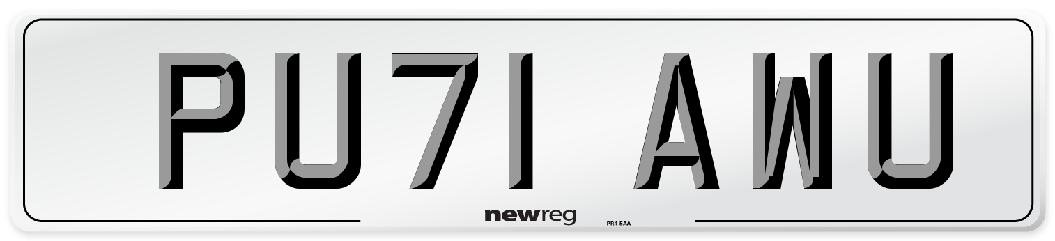 PU71 AWU Number Plate from New Reg